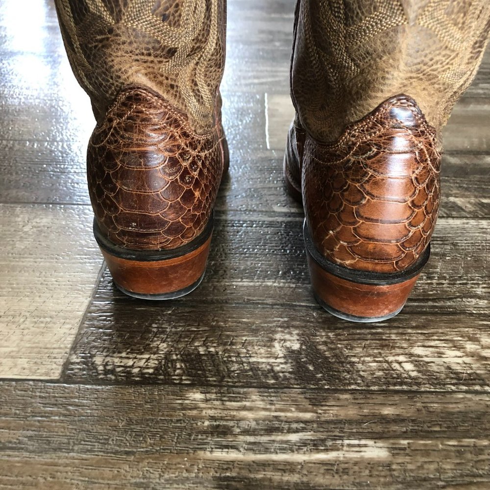 SOLD ❌Nocona Square Toe Cowgirl Boots Rattlesnake Embossed Tan Leather Size 7.5B - Picture 4 of 12